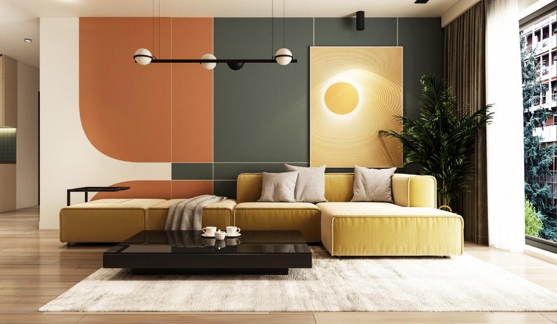 Màu sắc nóng tạo điểm nhấn cho tổng thể ngôi nhà