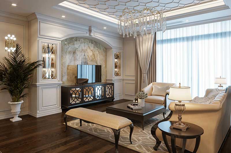 Mẫu 1: Phòng thời với các nội thất cổ điển mang đậm chất Việt Nam