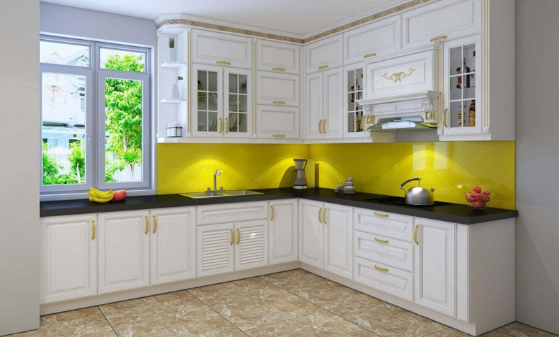 Sử kết hợp tủ bếp bằng nhựa vàng tường gam vàng hoài cổ