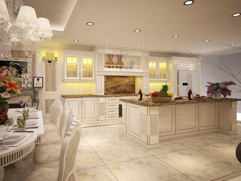 Thiết kế nội thất phòng bếp diện tích lớn tạo cảm giác sang trọng, cá tính