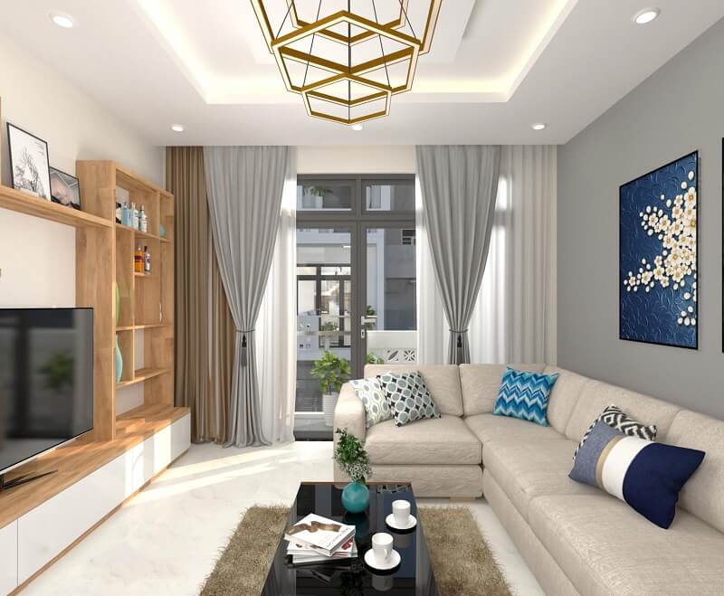 Phòng khách sử dụng thiết bị nội thất ánh kim sang trọng