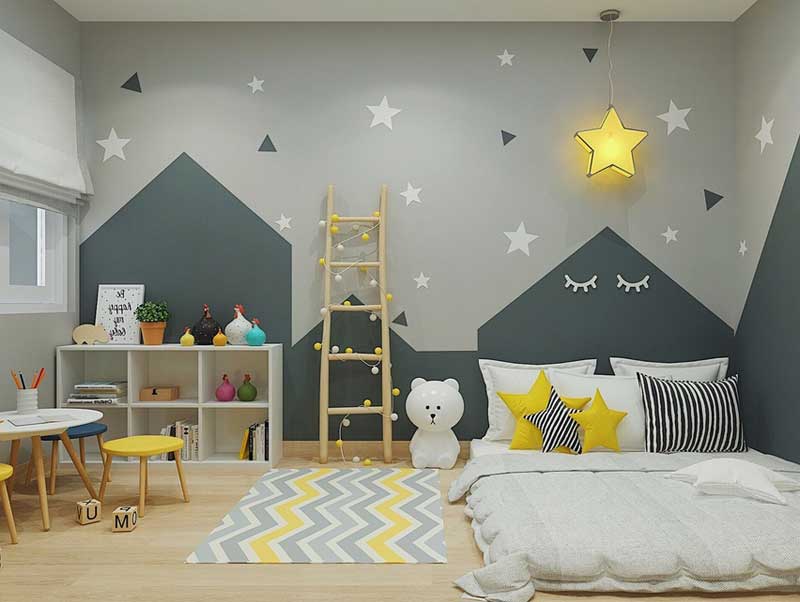 Thiết kế phòng không giường và các vật dụng trang trí để mang lại cho bé cảm giác được đi cắm trại mỗi ngày
