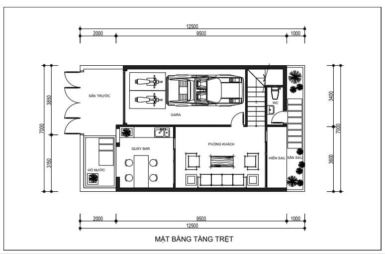 Mặt bằng công năng tầng trệt
