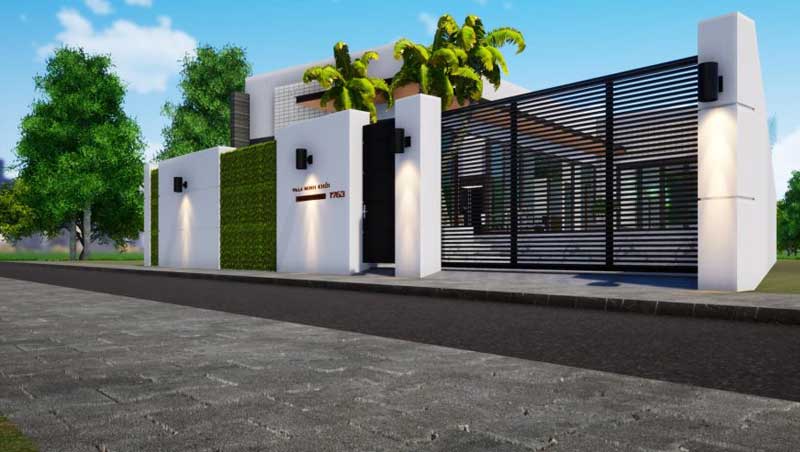 Bản vẽ 3D biệt thự có hồ bơi phía bên ngoài của dự án 1
