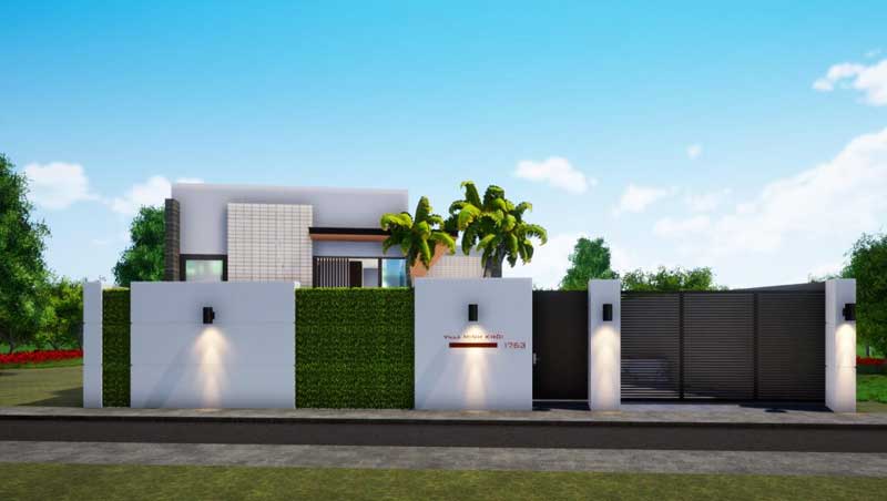Bản vẽ 3D biệt thự có hồ bơi phía bên ngoài của dự án 5