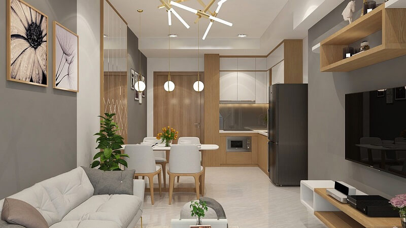 Thiết kế nội thất với mặt bằng hình chữ nhật không gian được sắp xếp thông minh, khoa học