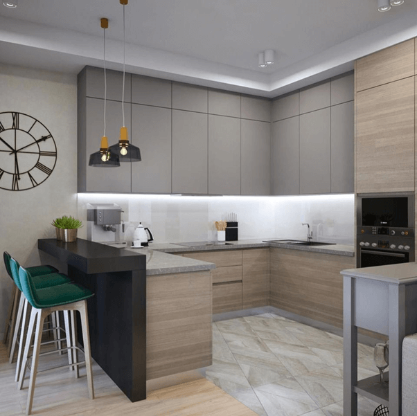 Có thể kết hợp bếp chữ U với quầy bar