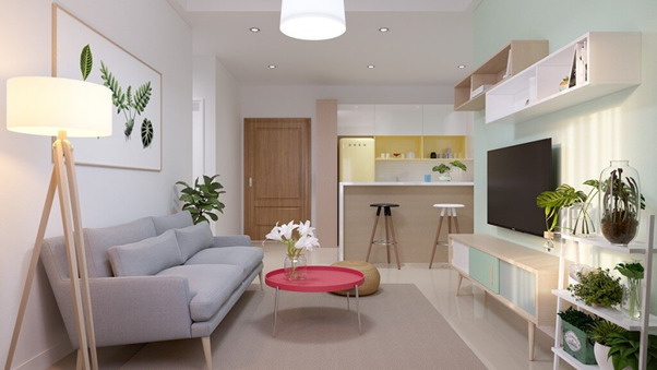 Thiết kế nội thất phòng khách căn hộ 55m2 