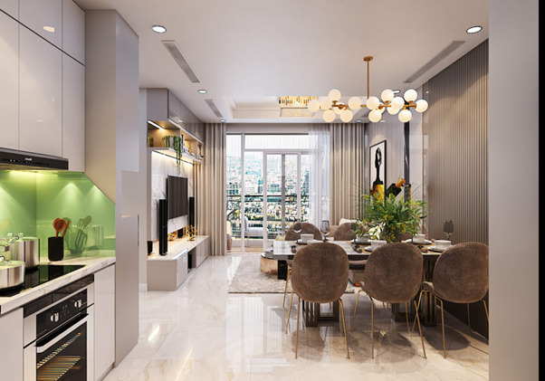 Thiết kế phòng bếp căn hộ 55m2 tiện lợi - sạch đẹp