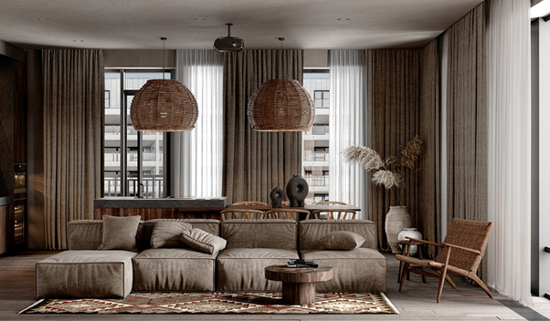 Thiết kế nội thất Boho-industrial với thiết kế gỗ tạo sự phóng khoáng