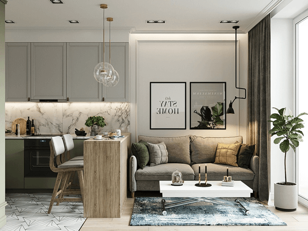 Phòng khách trang trí cây xanh tạo sự thoáng mát