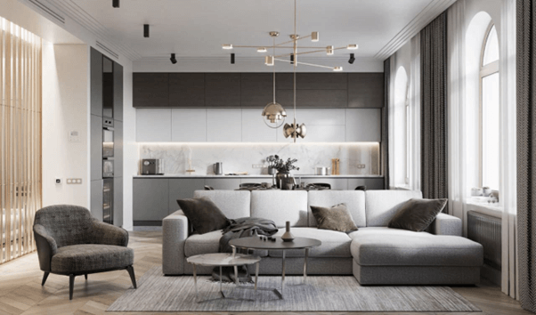 Phòng khách trang trí cùng sofa tạo sự tiện nghi và thoải mái