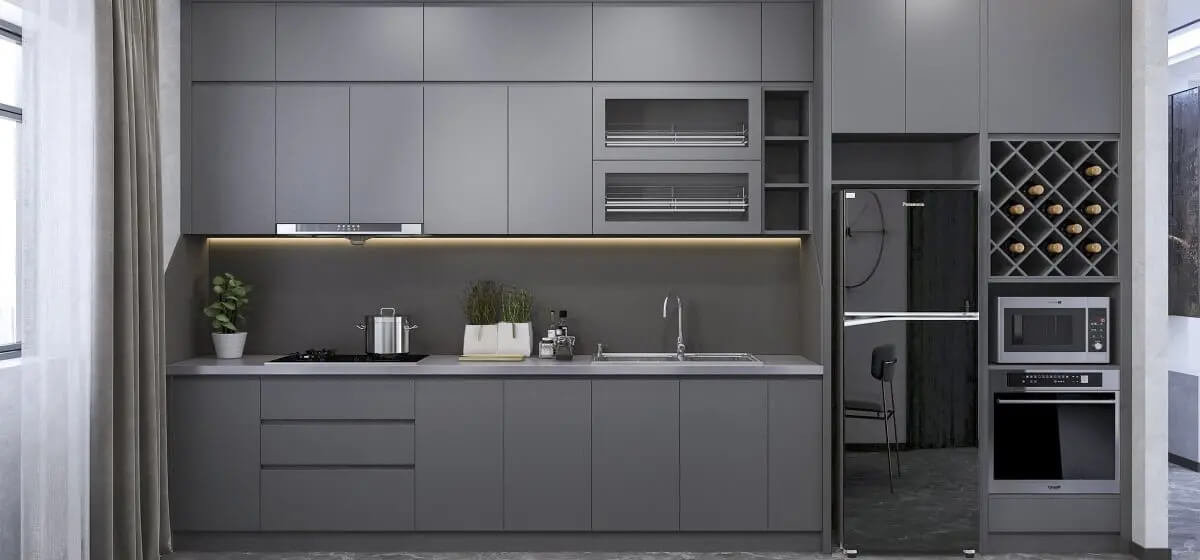Phòng bếp tuy đơn giản nhưng vẫn rất hiện đại