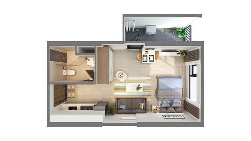 Đây là một căn hộ nhỏ phù hợp với những bạn ở một mình
