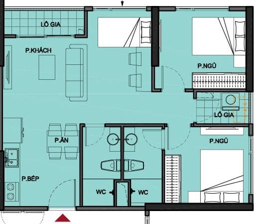 Bản thiết kế 2 phòng ngủ cơ bản của Vinhomes Grand Park