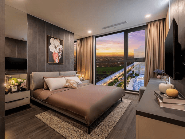 Phòng ngủ thiết kế kính lớn tạo tầm view.