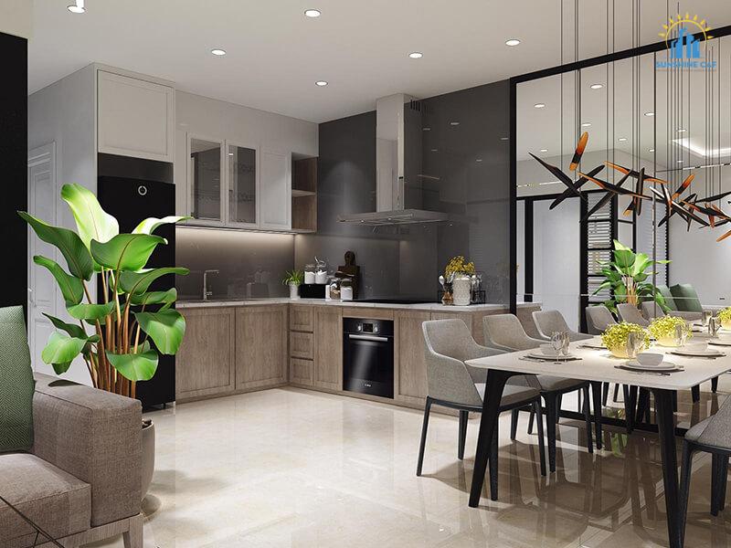 Nội thất không gian phòng bếp ấm cúng, hài hòa