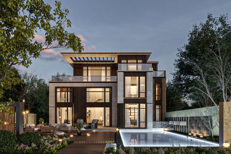 Mẫu biệt thự sân vườn 3 tầng thiết kế theo phong cách hiện đại pha lẫn rustic mộc mạc