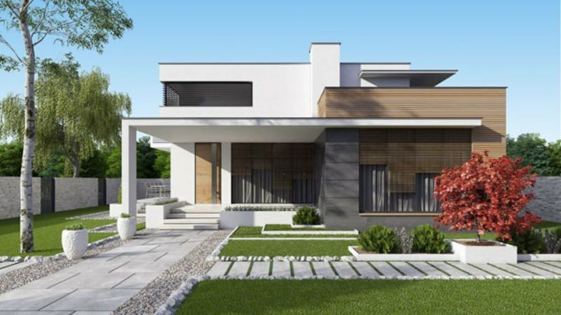 Mẫu biệt thự phong cách tối giản hiện đại kết hợp đường nét và khối vuông đơn giản.