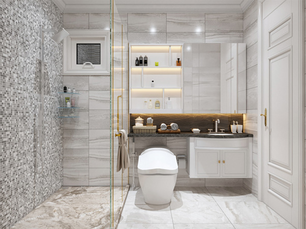 Phòng tắm cổ điển với nội thất thông minh