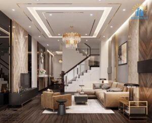 Không gian nội thất phòng khách thiết kế theo phong cách hiện đại