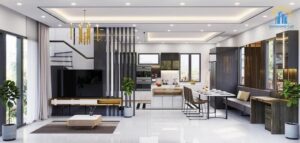 Toàn cảnh không gian nội thất căn hộ được thiết kế theo phong cách hiện đại